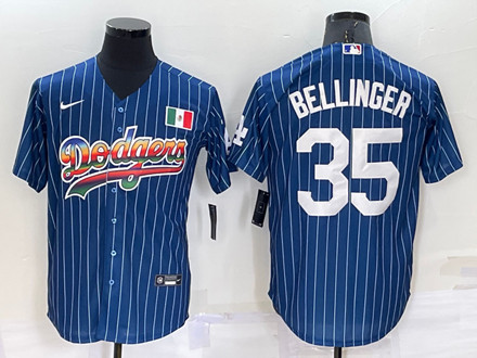 Men's Los Angeles Dodgers #35 Cody Bellinger Navy Mexico Rainbow Cool Base Stitched Baseball Jersey